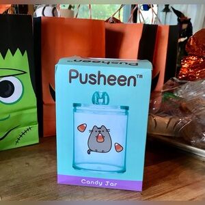 NEW PUSHEEN Cat Acrylic Plastic Candy Jar Dish & Lid Candy Corn Subscription Box